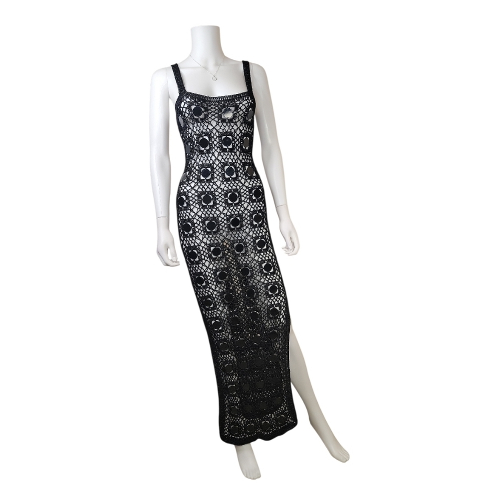 NWT $995 ALIX PINHO Translucid Pailette-Embellished Crocheted Maxi Dress Small - Picture 6 of 7